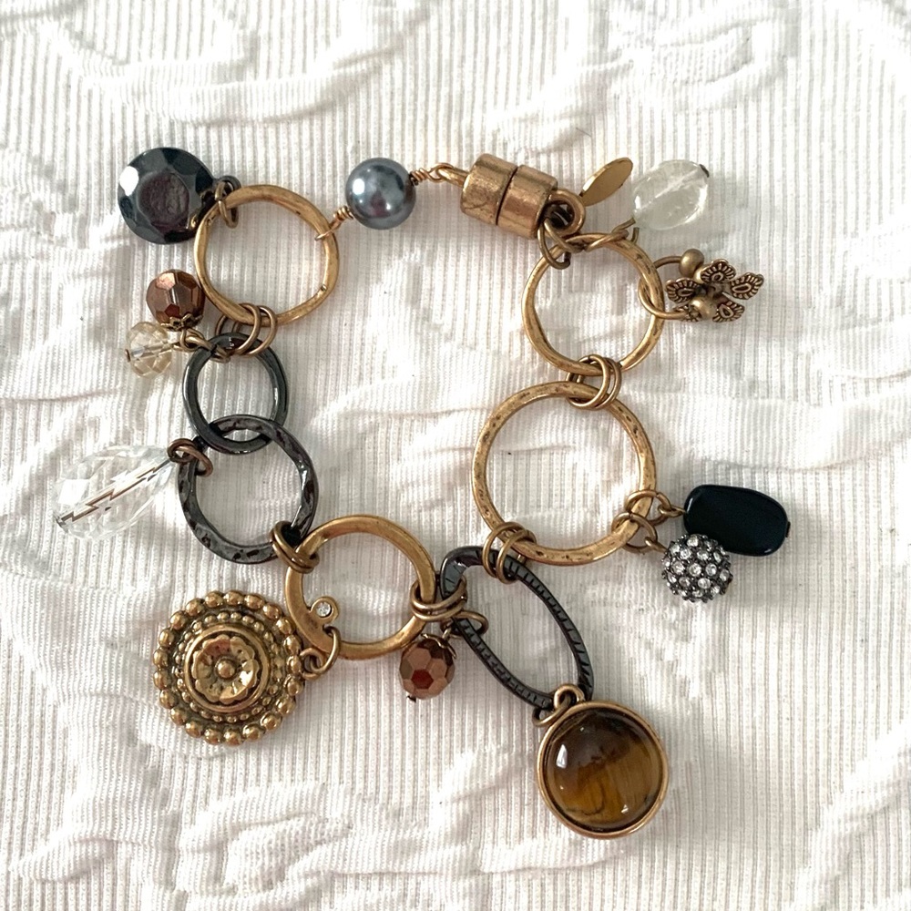 CHICO’S Charm Bracelet Matte Gold Bronze Magnet Clasp